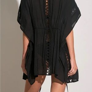 Women’s Black Crochet Open Front Swim Cover-Up - Size Medium